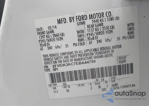 2014 Ford Edge Limited z USA, uszkodzony, nr VIN 2FMDK3KC7EBA44759